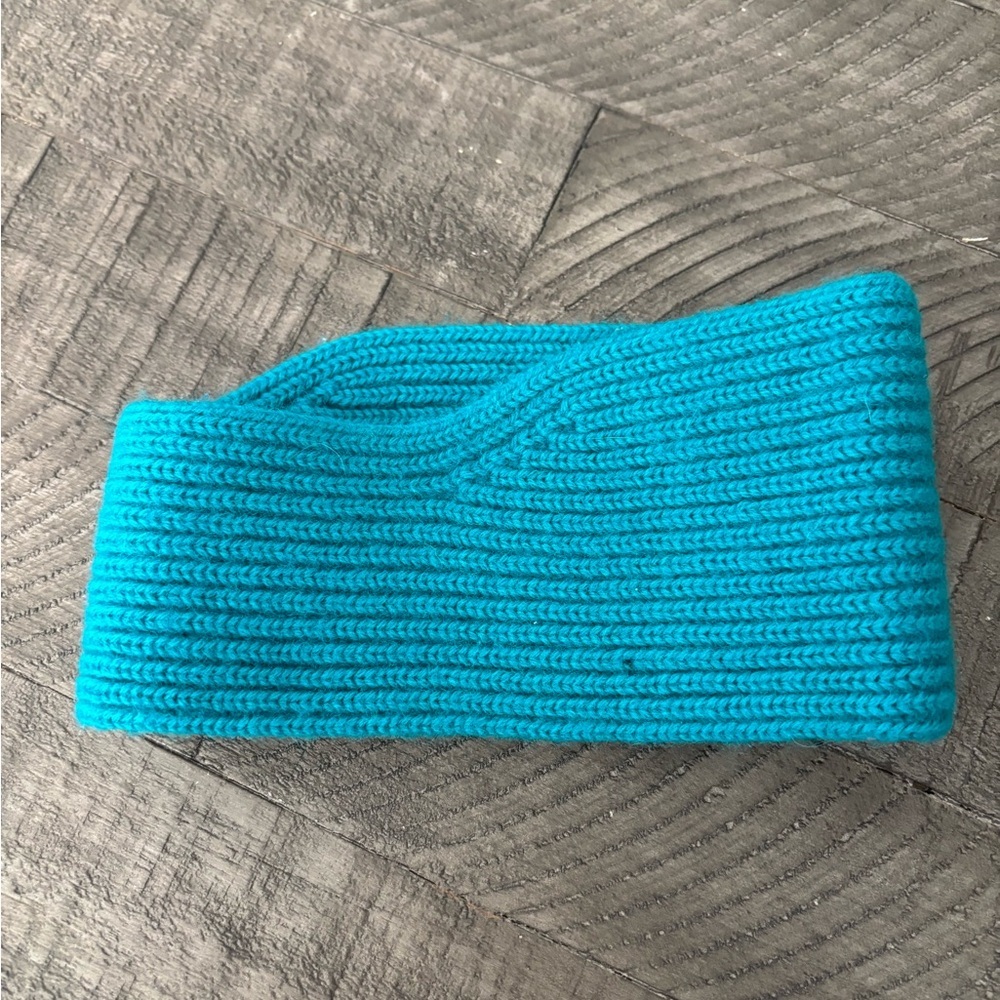 Vintage Vibrant Teal Knit Headband Ear Warmer 100% Wool